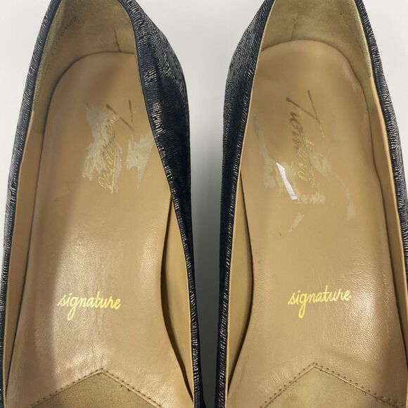 TROTTERS Signature 7.5W Slip On Wedges Metallic Black Animal Print Office Heels - Picture 8 of 16